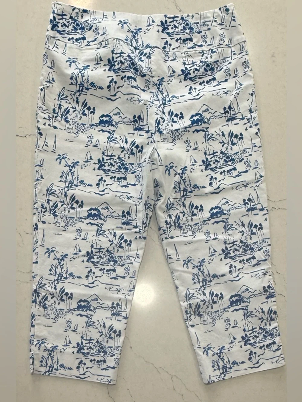 Hope & Harlow Women’s Crop Pants Size 14 White Blue Elastic Waist 20” Inseam - Picture 3 of 5